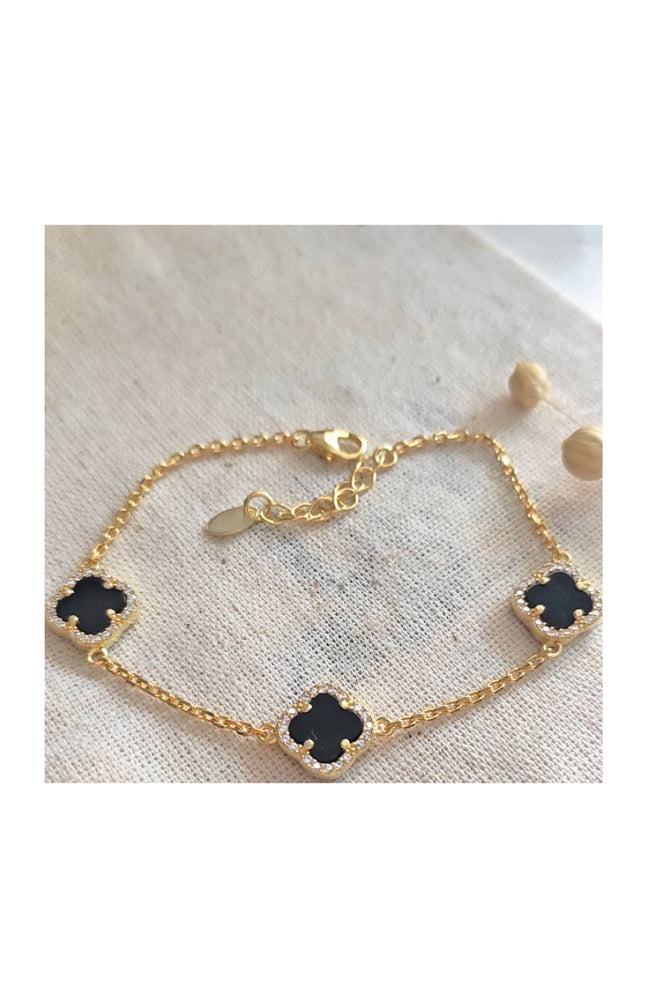 Bracelet - Argent 925/000 plaqué or, nacre noire & zircon