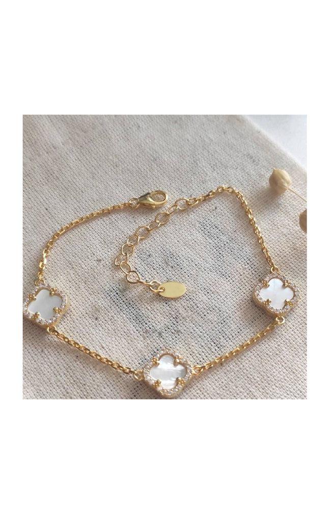Bracelet - Argent 925/000 plaqué or, nacre blanc & zircon