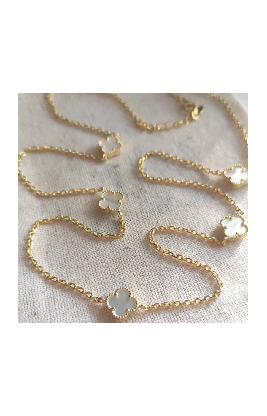 Collier - Argent 925/000 plaqué or, nacre blanc & zircon