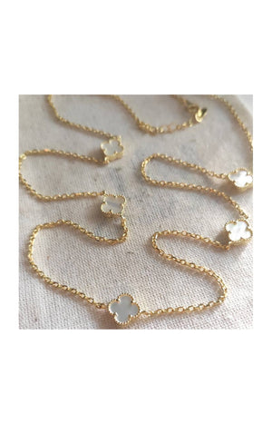 Collier - Argent 925/000 plaqué or, nacre blanc & zircon