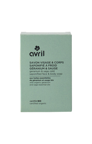Savon solide bio - Géranium & sauge - Visage & corps - 100 g