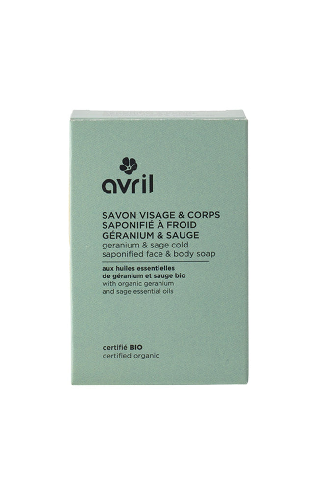 Savon solide bio - Géranium & sauge - Visage & corps - 100 g