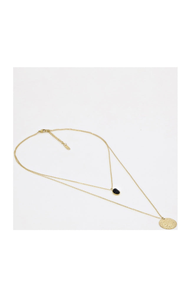 Collier Boracay - Acier inoxydable plaqué or & jade noire