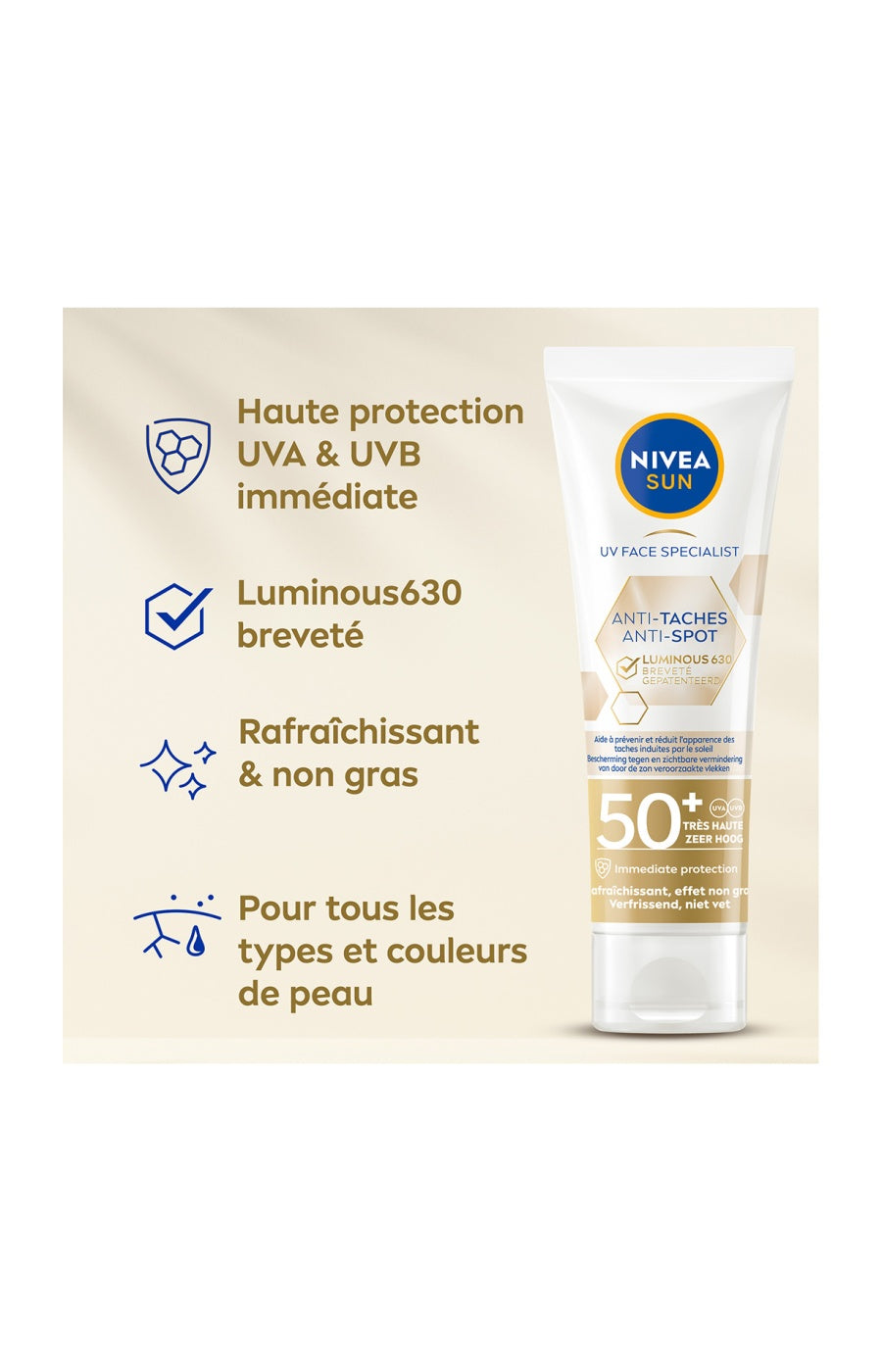 Fluide solaire anti-taches SPF 50+ - Luminous 630 - Visage - 40 ml