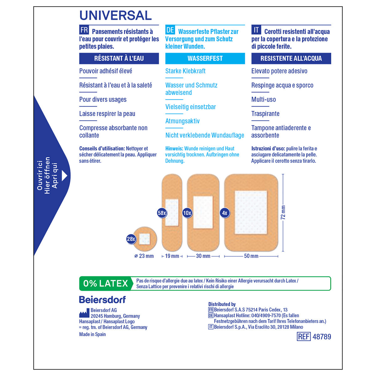 Pansements waterproof - Universal - 100 unités