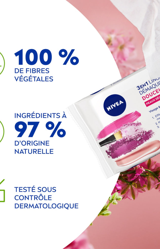 Lingettes démaquillantes douceur -  Peaux sèches - 20 unités