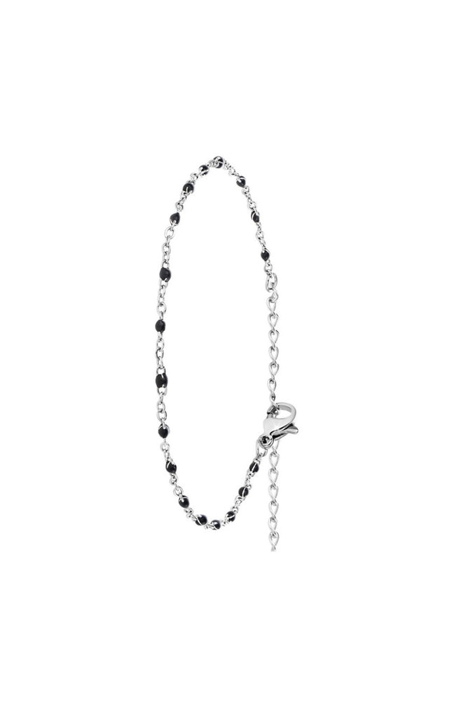 Bracelet perles noires - Acier inoxydable - Argenté