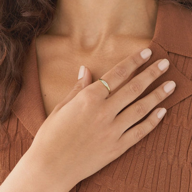 Bague - Acier inoxydable doré & zirconium