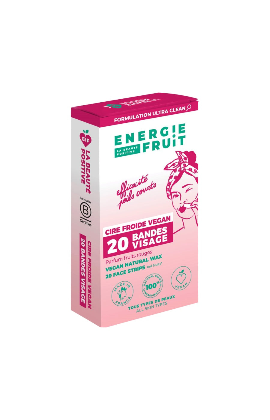 Bandes de cire froide naturelle - Fruits rouges - Visage - 20 unités