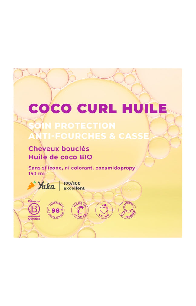 Huile anti-fourche - Huile de coco bio - Cheveux ondulés à bouclés - 150 ml