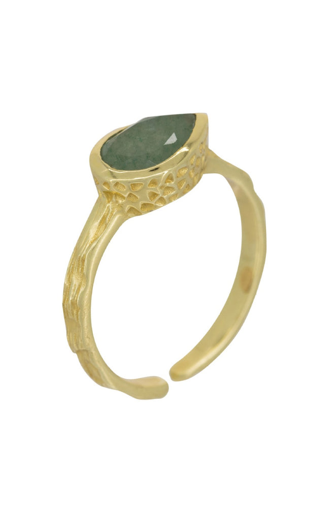 Bague ajustable Marcela - Laiton doré & aventurine verte