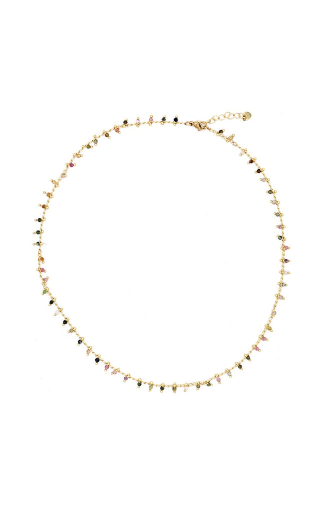 Collier Linn - Laiton doré & tourmaline mix