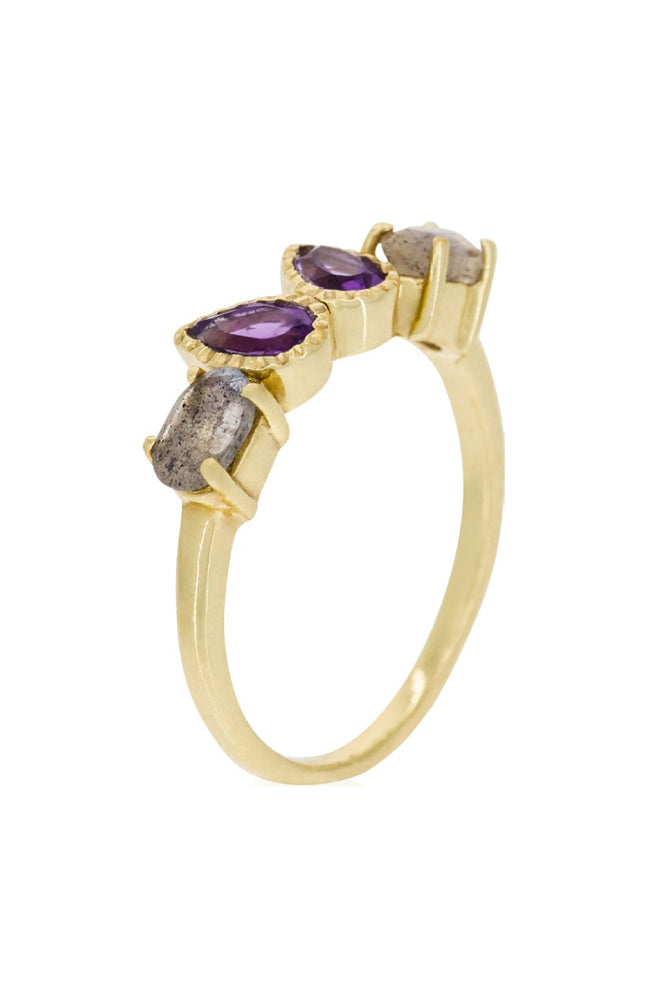 Bague Melinda - Laiton doré, améthyste & labradorite