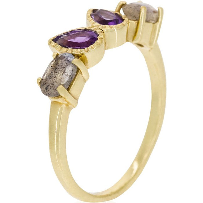 Bague Melinda - Laiton doré, améthyste & labradorite