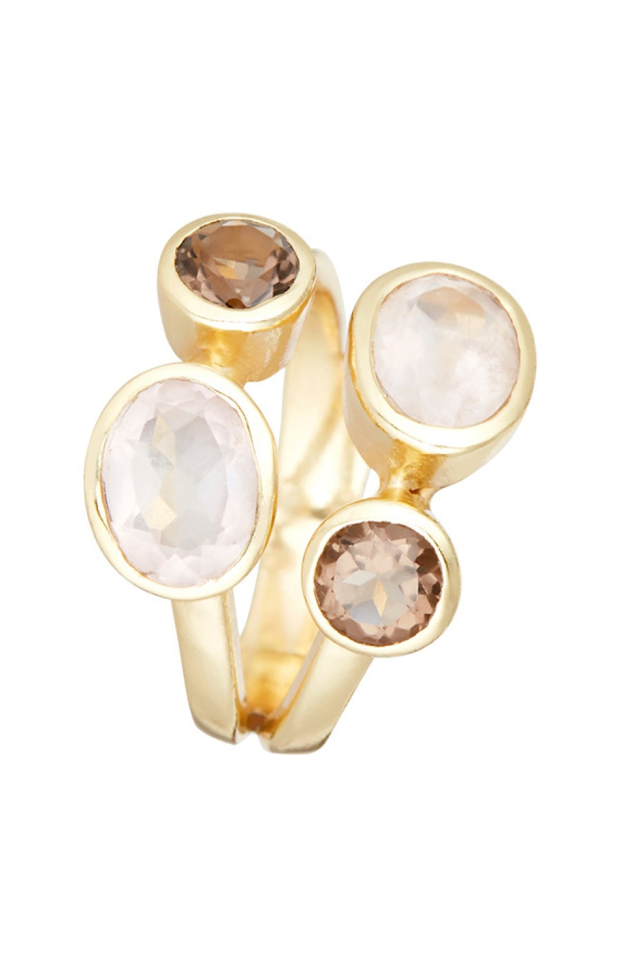 Bague Thaïs - Laiton doré & quartz rose et fumé