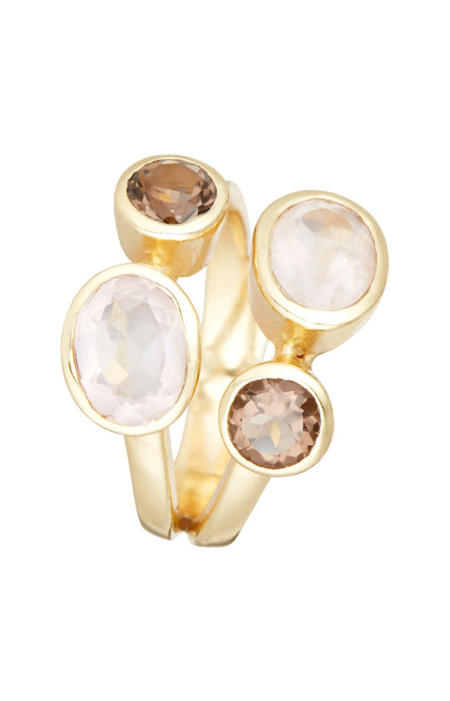 Bague Thaïs - Laiton doré & quartz rose et fumé
