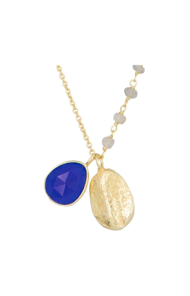 Collier Natasha - Laiton doré, jade bleu & labradorite