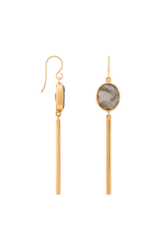 Boucles d'oreilles Salma - Laiton doré & labradorite gris