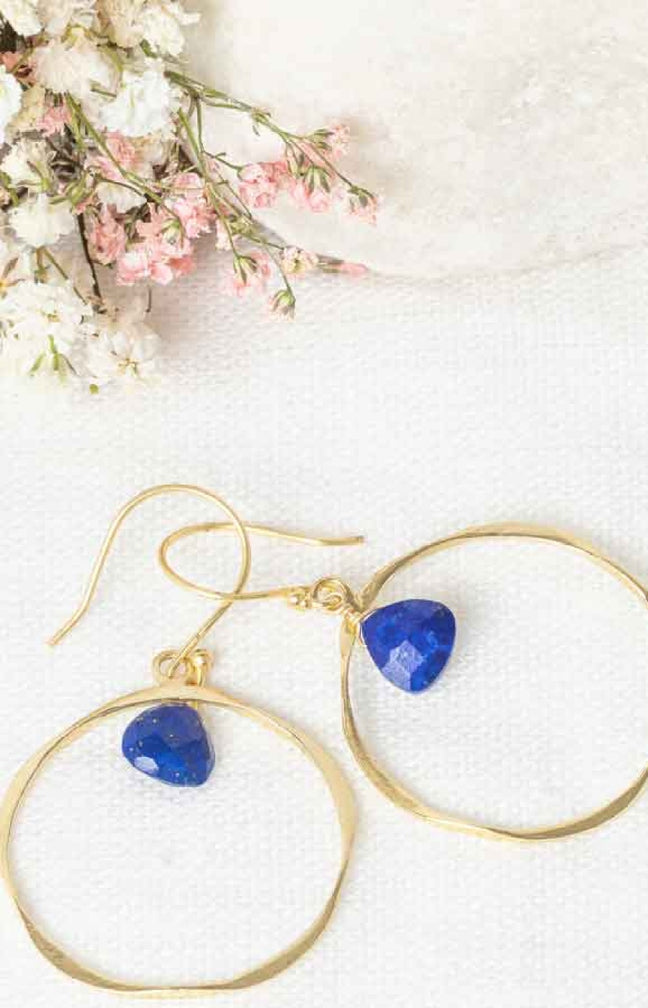 Boucle d'oreilles Véro - Laiton doré & lapis bleu