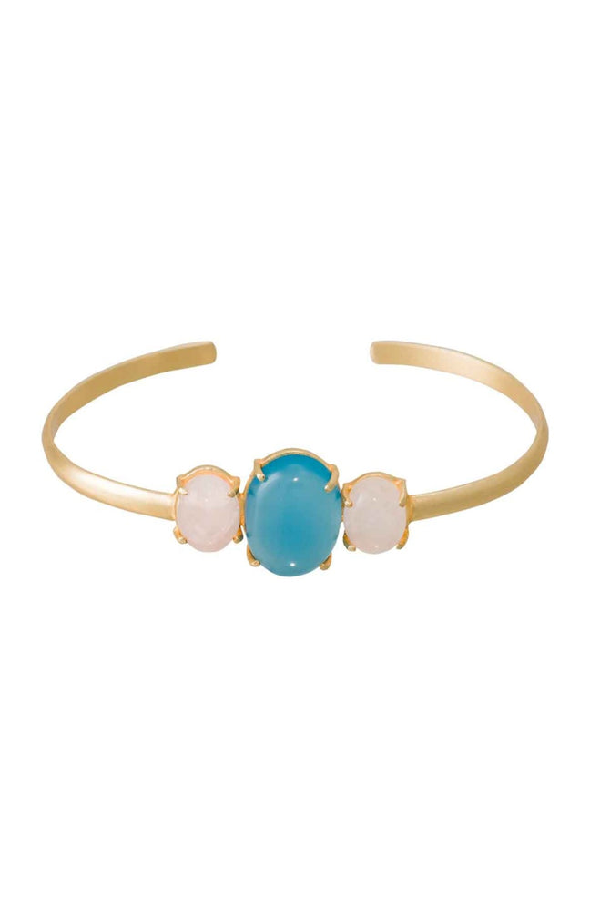 Bracelet Gladys - Laiton doré, onyx bleu & quartz rose
