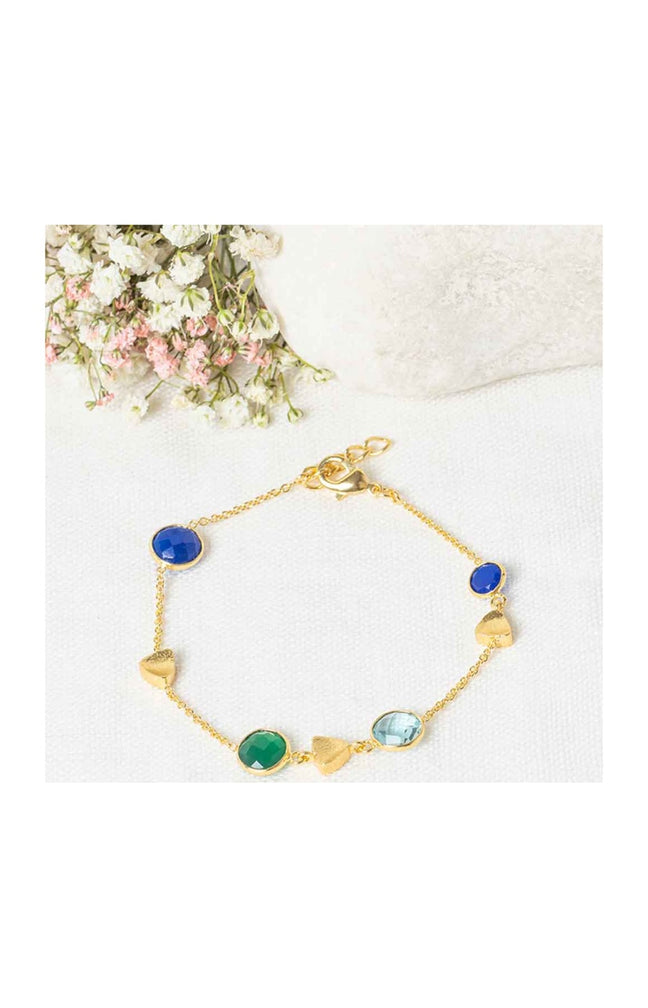 Bracelet Augustine - Laiton doré, lapis, topaze bleue & agate verte