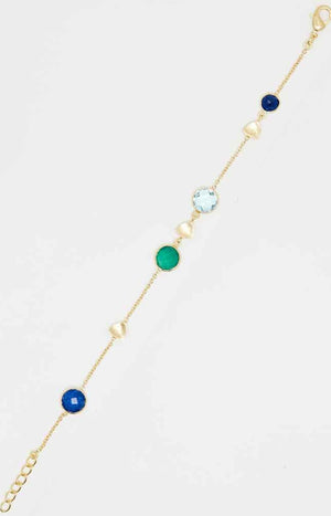 Bracelet Augustine - Laiton doré, lapis, topaze bleue & agate verte