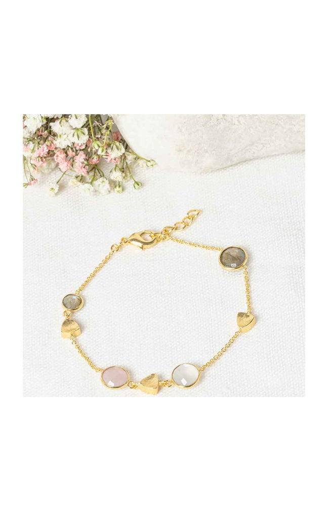 Bracelet Augustine - Laiton doré, labradorite, quartz & pierre de lune