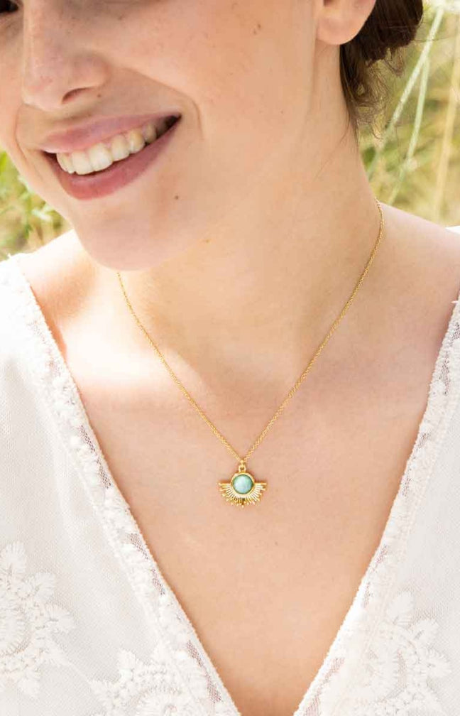 Collier Camille - Laiton doré & amazonite