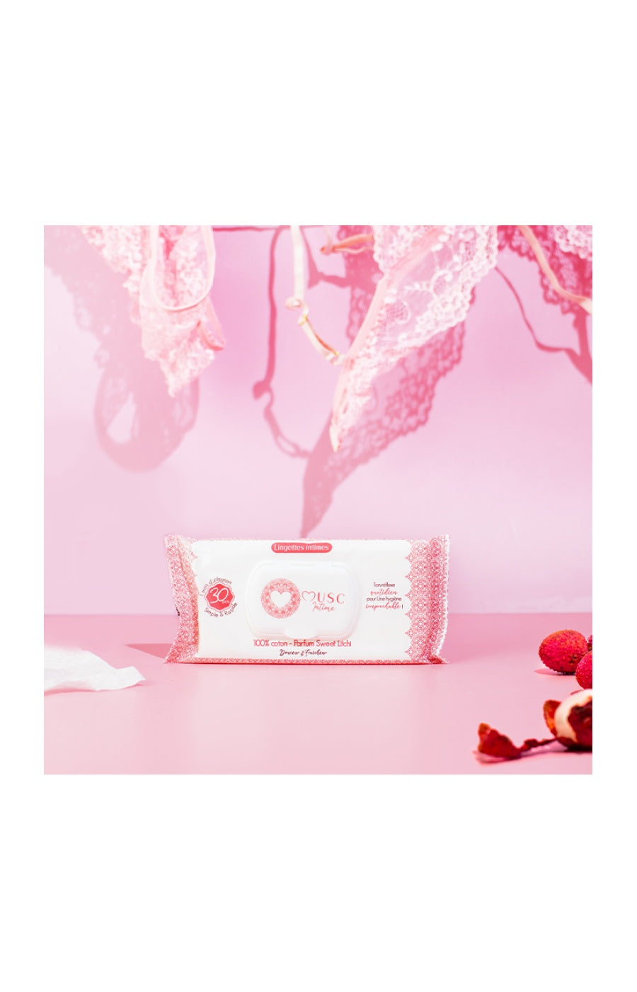 Lingettes intimes naturelles - La Délicieuse - Litchi - 30 unités