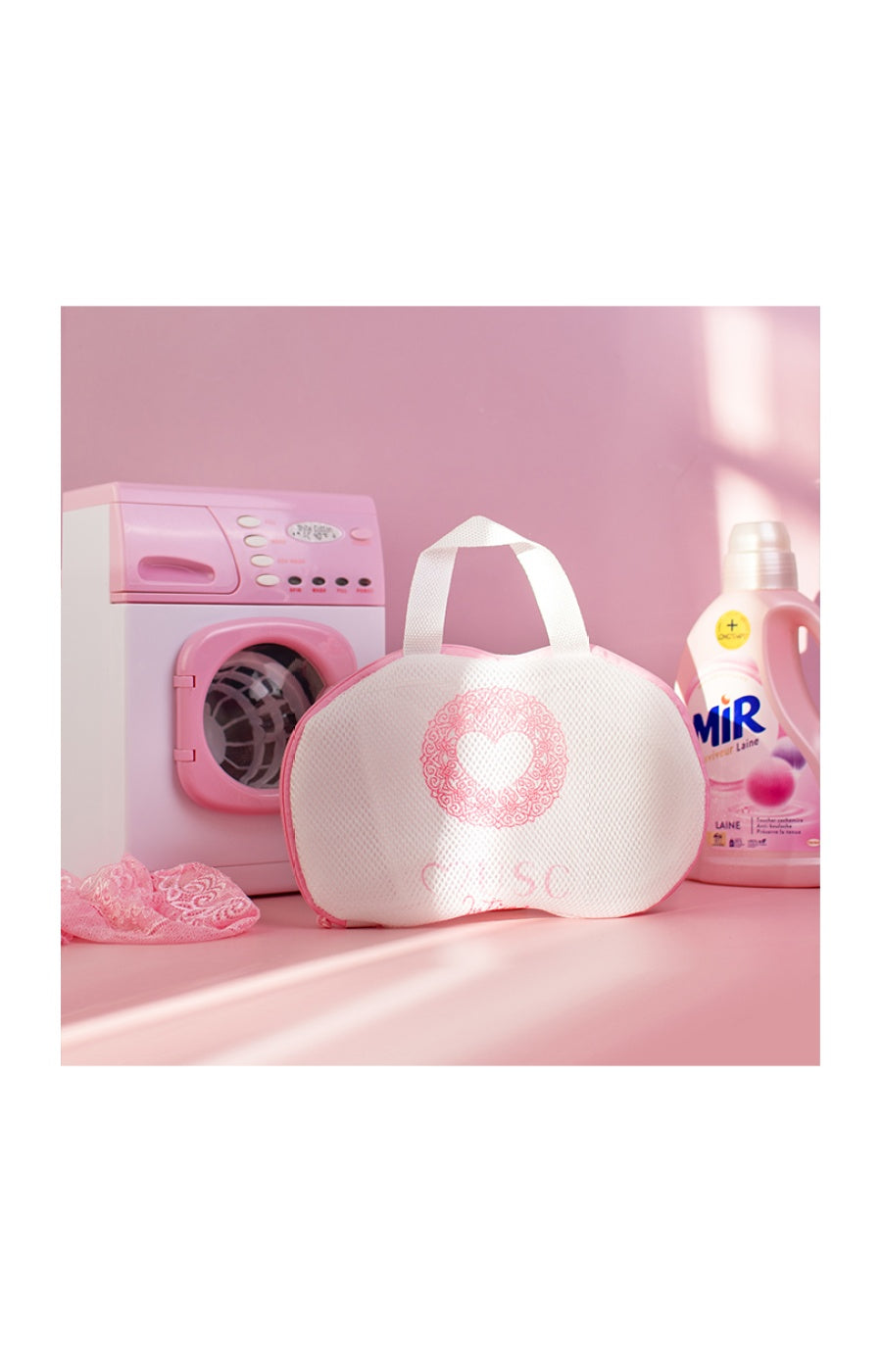 Sac de lavage pour sous-vêtements - Rose & blanc