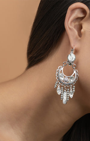 Boucles d'oreilles Indian Song - Métal argenté, cristaux et perles