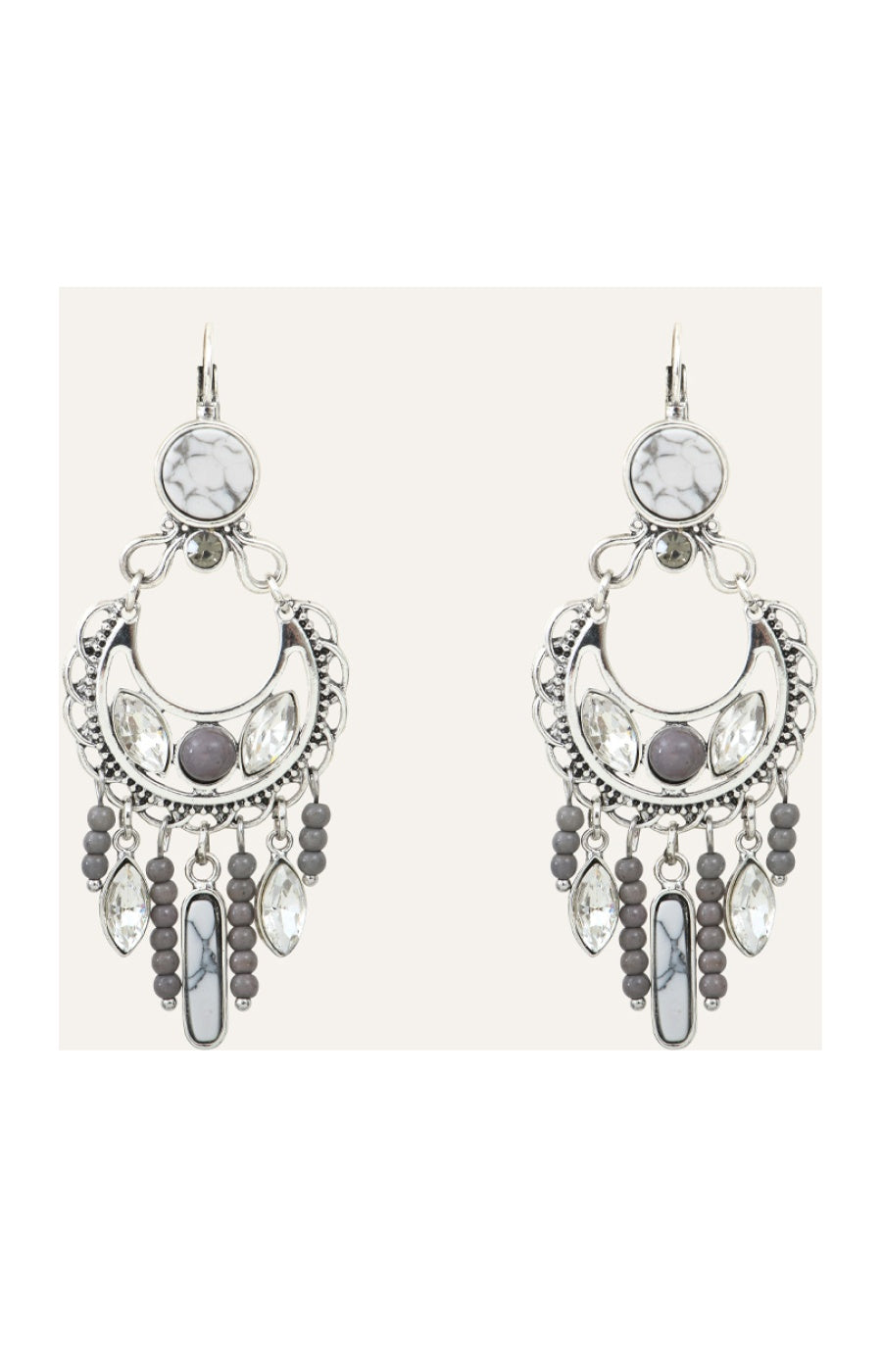 Boucles d'oreilles Indian Song - Métal argenté, cristaux et perles