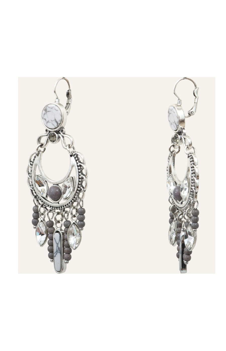 Boucles d'oreilles Indian Song - Métal argenté, cristaux et perles