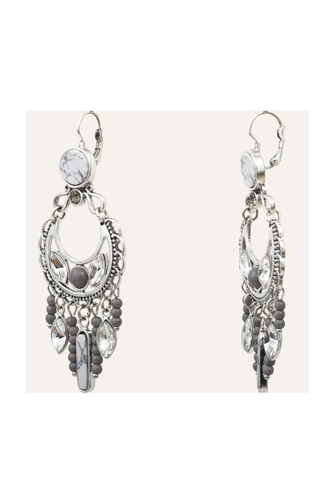 Boucles d'oreilles Indian Song - Métal argenté, cristaux et perles