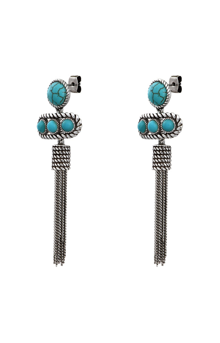 Boucles d'oreilles Arizona - Métal argenté & howlite