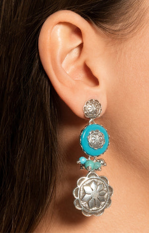Boucles d'oreilles Amazones - Métal argenté & turquoise