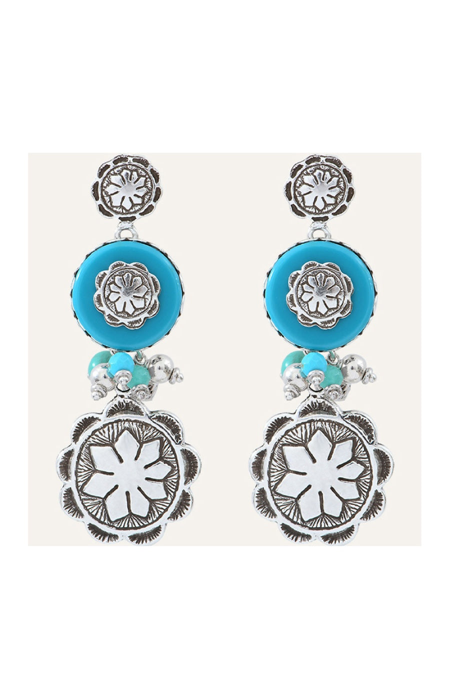 Boucles d'oreilles Amazones - Métal argenté & turquoise