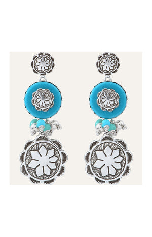 Boucles d'oreilles Amazones - Métal argenté & turquoise