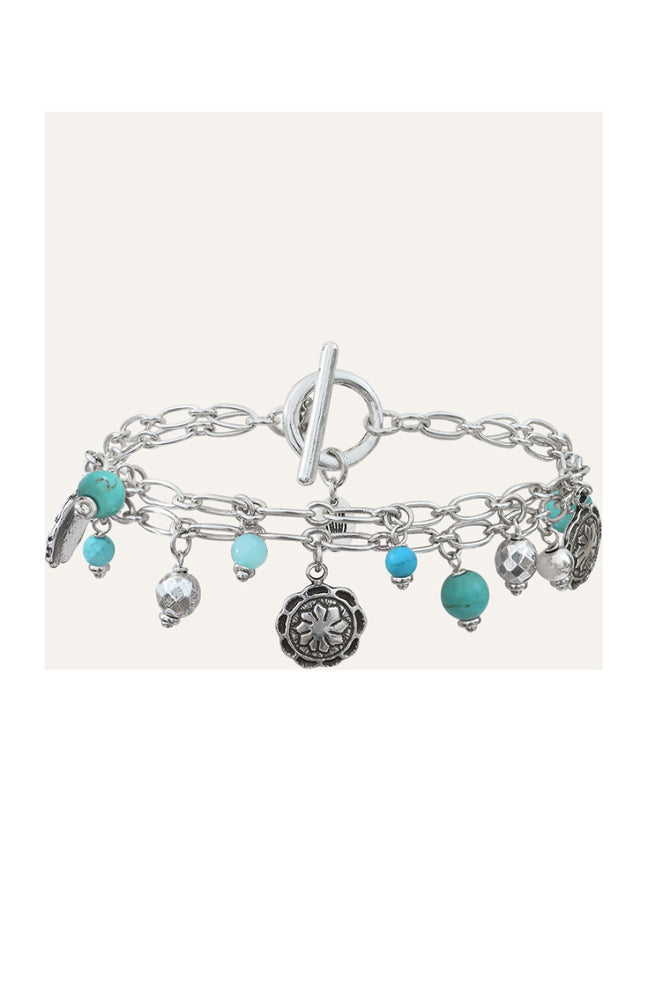 Bracelet Amazones - Métal argenté & perles