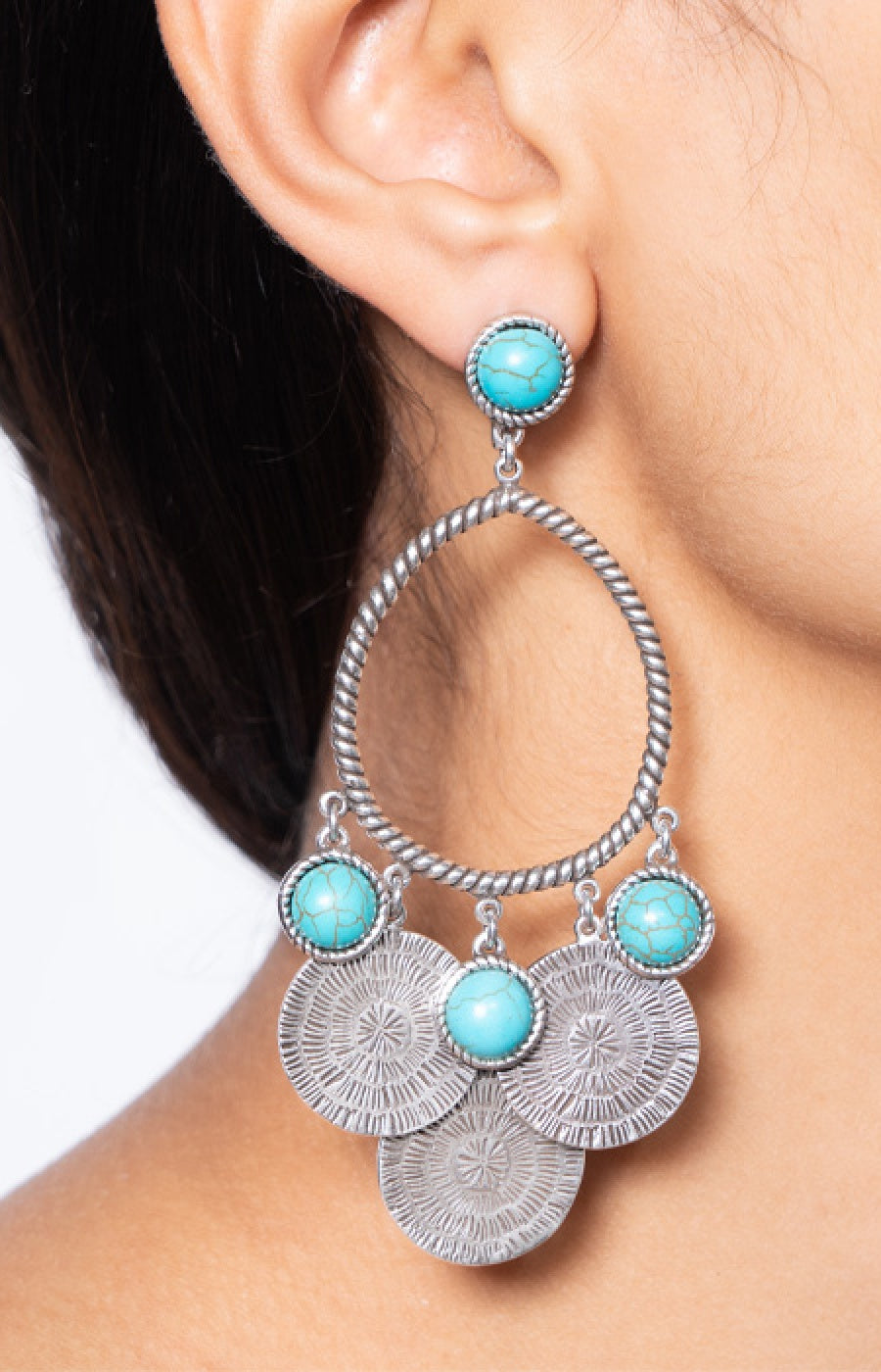 Boucles d'oreilles Arizona - Métal argenté & howlite