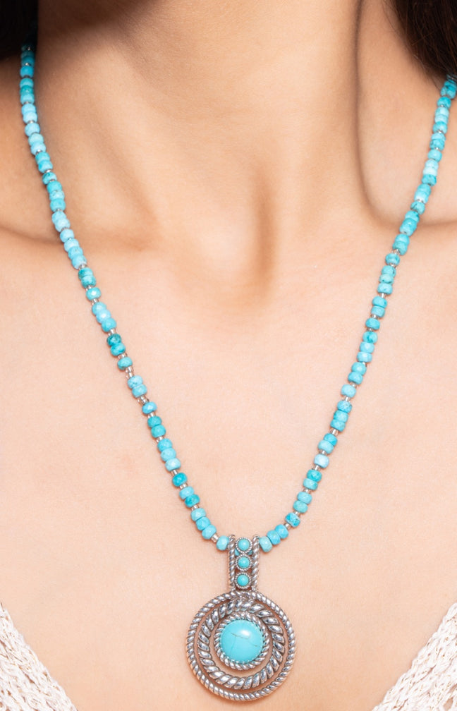 Collier Arizona - Alliage, howlite turquoise & perles de rocaille