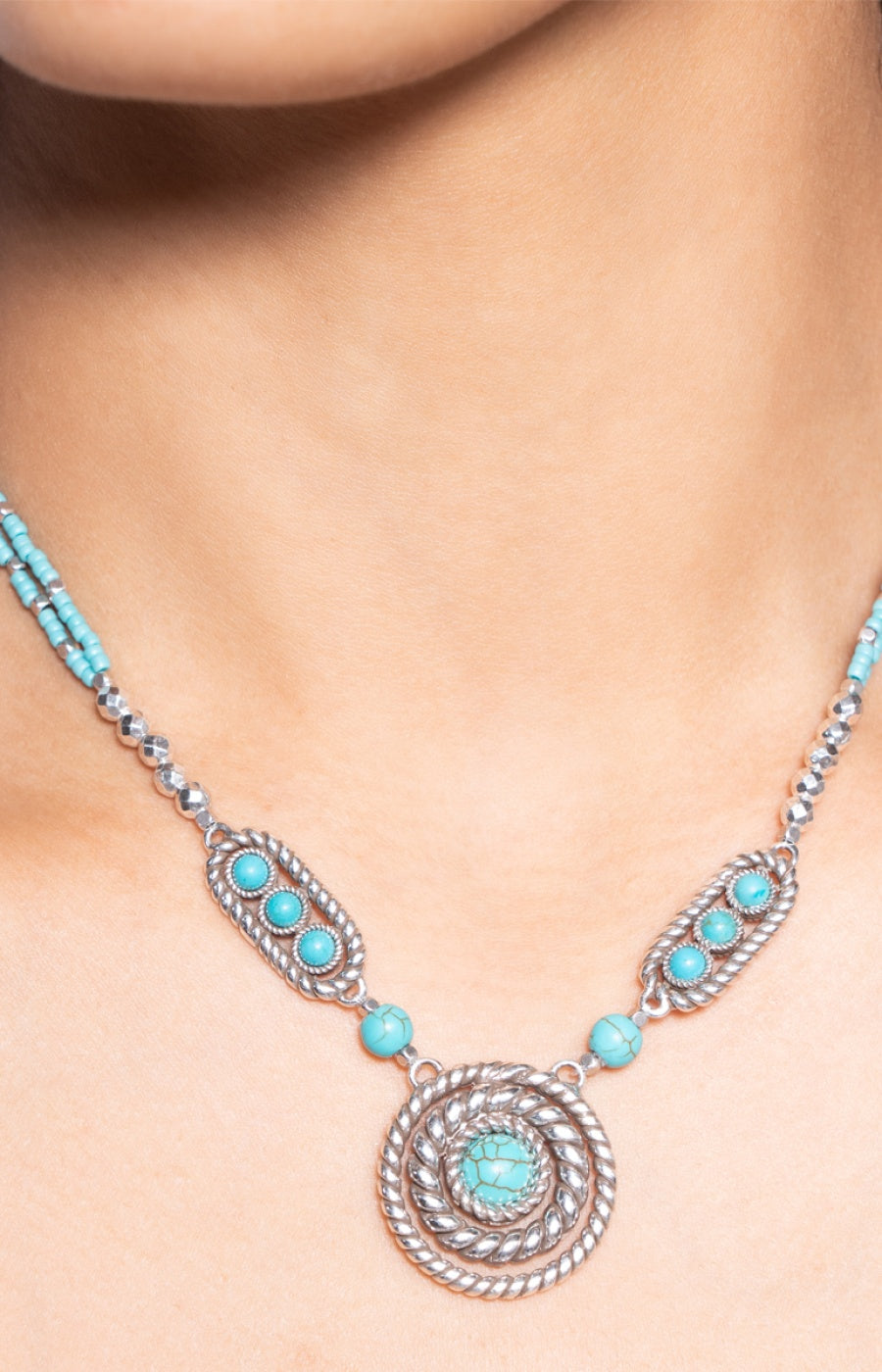 Collier Arizona - Alliage, howlite turquoise & perles de rocaille