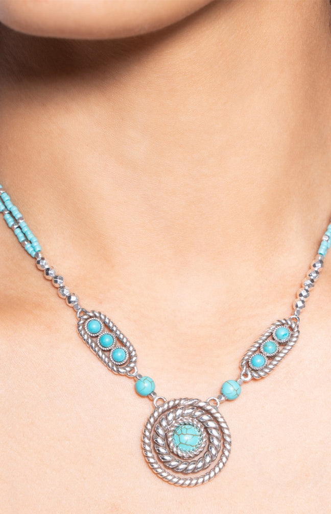 Collier Arizona - Alliage, howlite turquoise & perles de rocaille