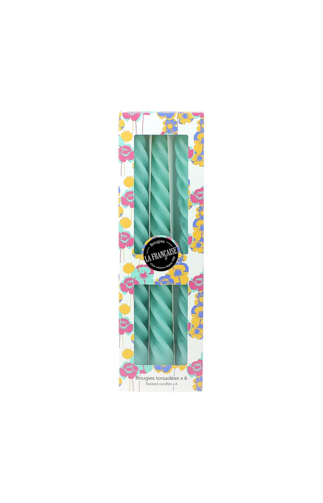 Coffret de 6 bougies torsadées - Vert menthe