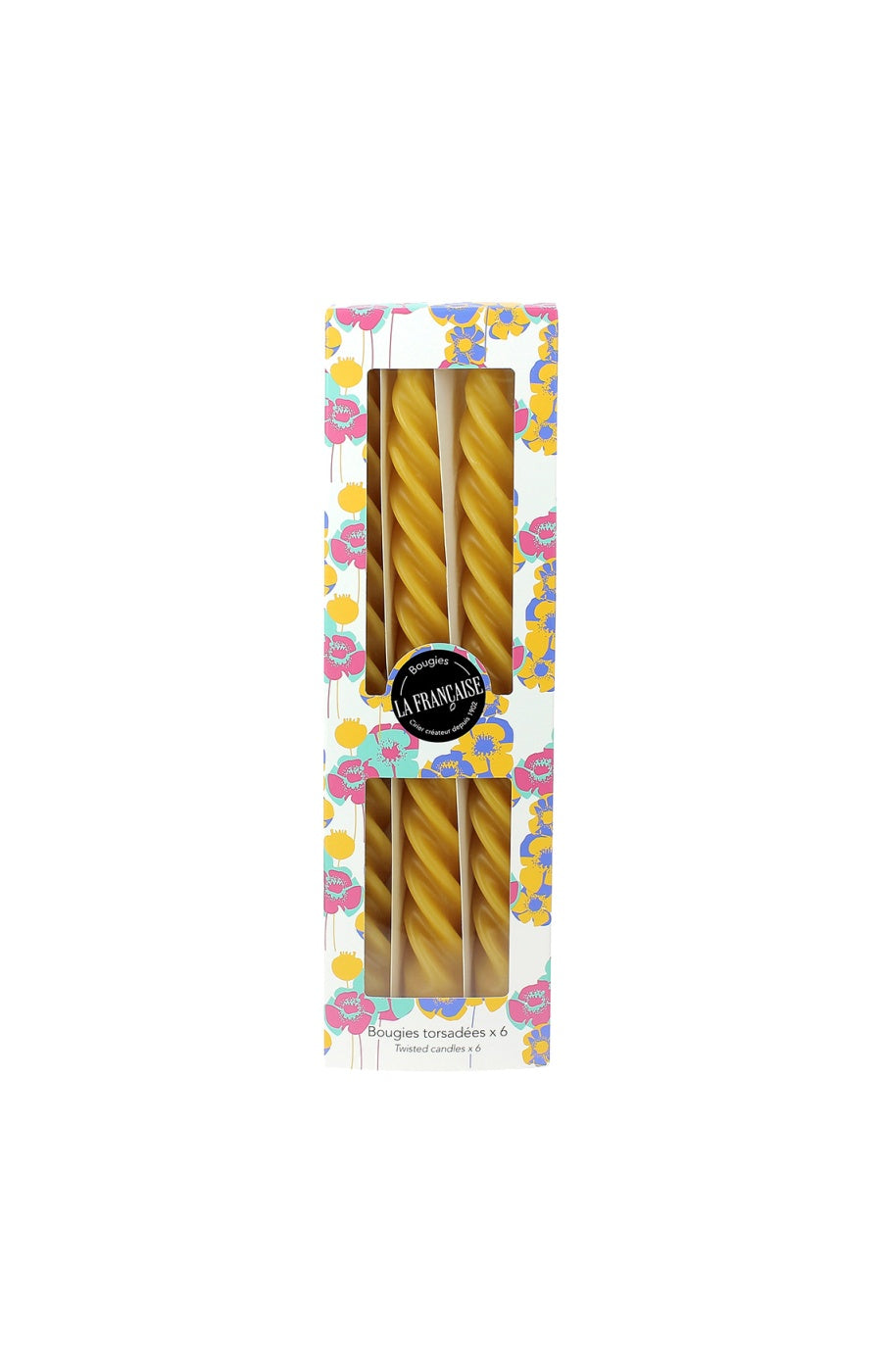 Coffret de 6 bougies torsadées - Jaune soleil