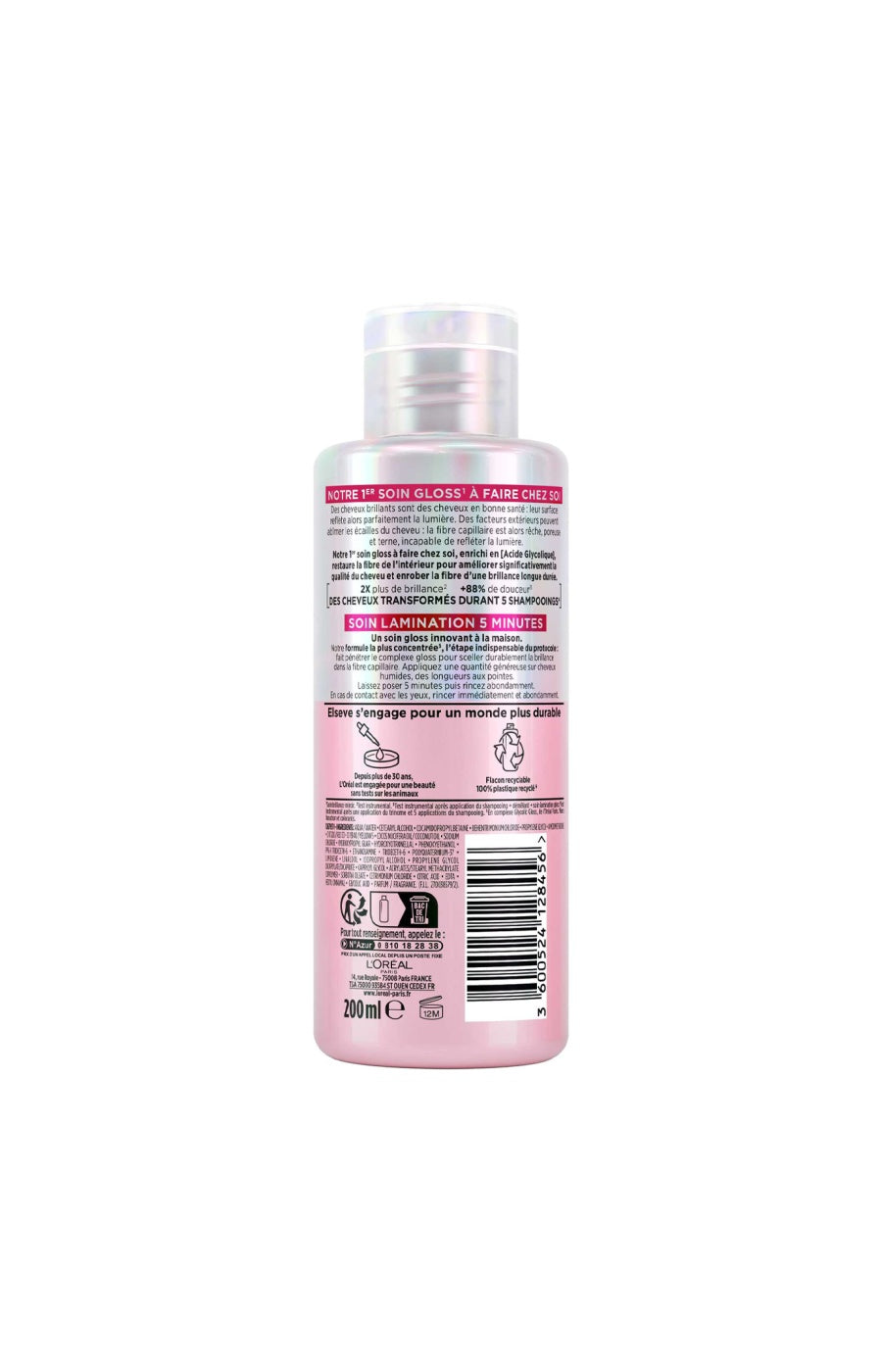 Soin lamination - Acide glycolique - Cheveux ternes & poreux - 200 ml
