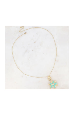 Collier Magnolia - Acier inoxydable doré & fleur vert glacé