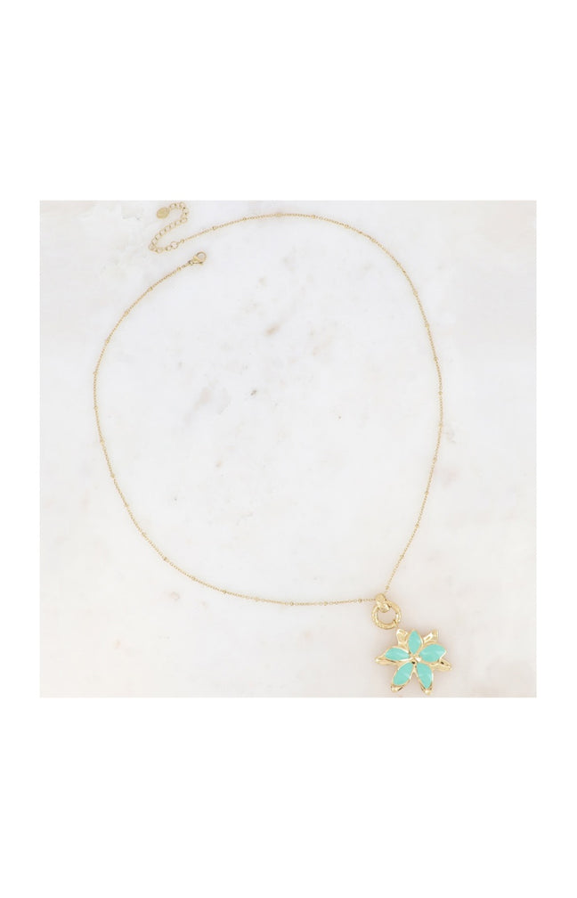 Collier Magnolia - Acier inoxydable doré & fleur vert glacé