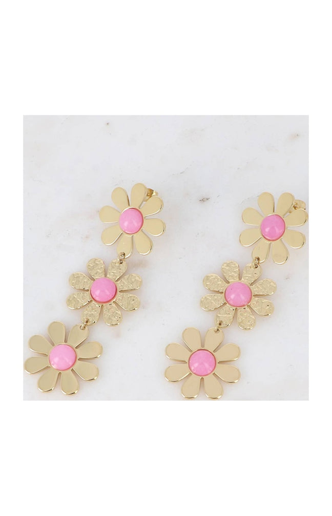 Boucles d'oreilles - Acier inoxydable doré & tourmaline rose