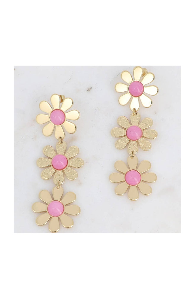 Boucles d'oreilles - Acier inoxydable doré & tourmaline rose